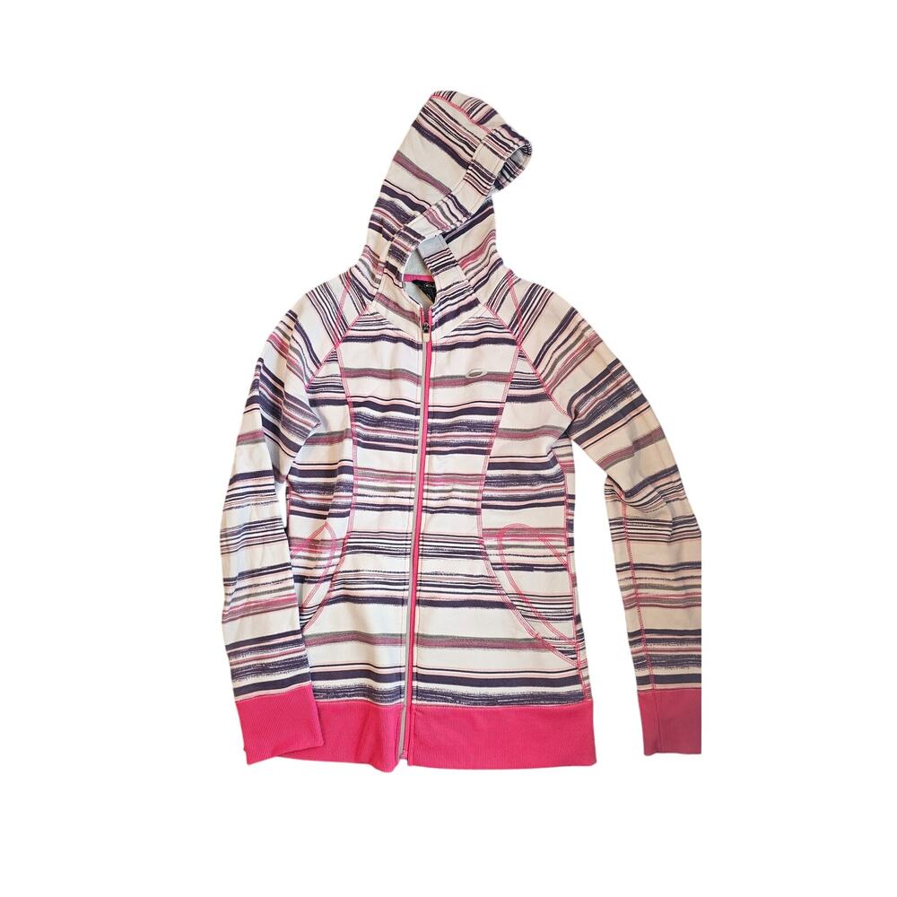 Oakley Womens size M‎ White Pink Striped Full Zip Hoodie VTG Designer Sportswear